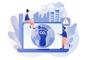 Carbon footprint pollution. Co2 emission environmental impact concept. Dangerous dioxide effect on planet ecosystem. Modern flat cartoon style. Vector illustration on white background