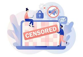 Censorship concept. Censored info online. Censure pixelation effect and blur. Sensitive content. Modern flat cartoon style. Vector illustration on white background