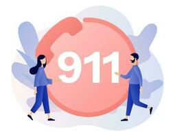 911 emergencia llamada botón. ambulancia servicio. asistente gerente en línea. línea directa llamada centro. moderno plano dibujos animados estilo. vector ilustración en blanco antecedentes