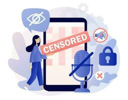 Censorship concept. Censored info in smartphone app. Censure pixelation effect and blur. Sensitive content. Modern flat cartoon style. Vector illustration on white background