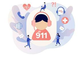 911 emergency call. Assistant manager online. Ambulance service. Hotline call center. Modern flat cartoon style. Vector illustration on white background