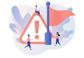 Red flag warning. Metaphor problem, trouble and difficulty. Attention or alert for threat in partnership, relationships, business. Modern flat cartoon style. Vector illustration on white background