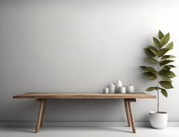 wood table beautiful wall background with sunlight, panoramic banner mockup for display of products, Modern Counter Table with Tropical Plant and Sunlight, photo