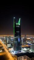 Dazzling Night City Shot of Riyadh Showing Skyline Landmarks, Office and Residential Buildings in South Arabia. Technology. photo