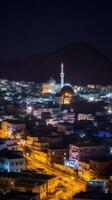 deslumbrante noche paisaje urbano de moscatel, Omán horizonte y residencial edificios generativo ai tecnología. foto