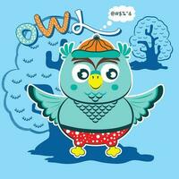owl cute cartoon graphic t-shirt design. vector illustration