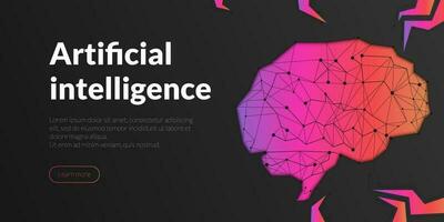 Polygonal brain with artificial intelligence, representing human science, technology. The future of AI.  Neural network banner for a modern background, website template. vector