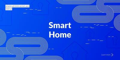 A modern vector blue futuristic banner with a fingerprint security system, electronic smart home technology, digital network protection. House icon. Technological and electronic access to a network