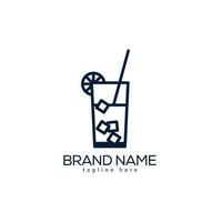 A Glass Of Juice Logo With A Straw And A Slice Of Lemon. Black Color And White Background, Vector Clip Art Juice Design With Premium Modern Logo Template.
