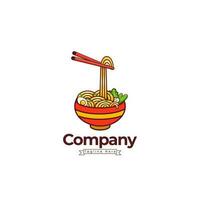 Noodle Pho Food Logo Templete, And Icon Design Template Elements With Spoon And Chopstick Vector Color Emblem.  Noodle Plate With Spoon, And Fried Eggs In The White Background.
