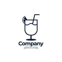 A Glass Of Juice Logo With A Straw And A Slice Of Lemon. Black Color And White Background, Vector Clip Art Juice Design With Premium Modern Logo Template.