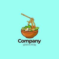 Noodle Ramen Food Logo Templete Design, Pho Icon Design Template Elements With Spoon And Chopstick Vector Color.  Noodle Plate With Chopstick And White Background.