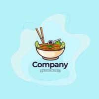 Ramen Food Word Sign Logo, And Icon Design Template Elements With Spoon And Chopstick Vector Color Emblem. Illustration With Premium  Vector Design.