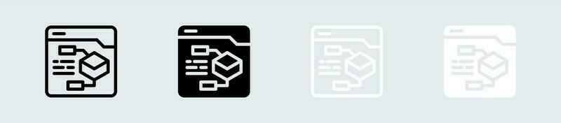 Algorithm icon set in black and white. Programming signs vector illustration.