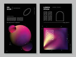 Colorful dark gradient mesh background template copy space set. Outer space themed vertical backdrop design for poster, banner, leaflet, pamphlet, cover, or flyer. vector