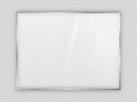 Glass plate in rectangle frame isolated on background. Vector illustration.