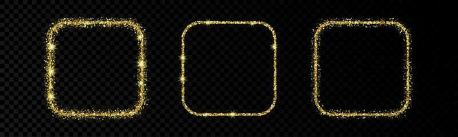 Shiny frames with glowing effects. Set of three glitter gold rounded square frames vector