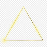 Gold glowing triangle frame isolated on background. Shiny frame with glowing effects. Vector illustration.