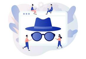 Incognito mode concept. Browse in private. Anonymous search. Online privacy and personal data protection. Confidential information. Modern flat cartoon style. Vector illustration on white background