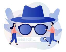 Incognito mode concept. Anonymous search. Online privacy and personal data protection. Browse in private. Confidential information. Modern flat cartoon style. Vector illustration on white background