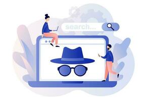 Incognito mode concept. Browse in private. Anonymous search on laptop. Online privacy and personal data protection. Confidential information. Modern flat cartoon style. Vector illustration