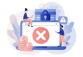 Payment error. Cashless NFC payment failed. Online transaction canceled. Try again. Web site with cross checkmark. Modern flat cartoon style. Vector illustration on white background