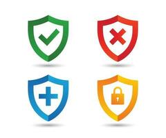 Shield with padlock, Cancel, Cross, and tick sign. Concept of privacy, good password, secure data protection, computer or phone access security, Vector Illustration