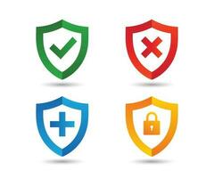 Shield with padlock, Cancel, Cross, and tick sign. Concept of privacy, good password, secure data protection, computer or phone access security, Vector Illustration