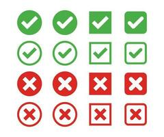 Check mark and cross mark vector icon set. Set of Cancel and check button collection