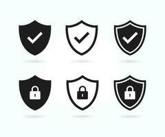 Set of security shield with check mark and padlocks symbols vector. vector