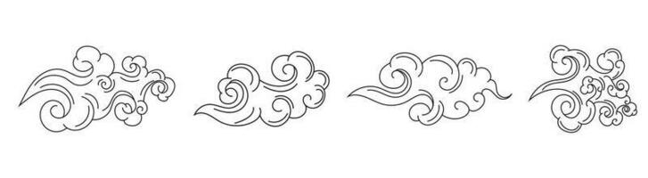 white cloud with black stroke curly and swirl cloud style with black stroke chinese asian style cloudy drawing vector