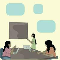 vector three women in conference room flat design