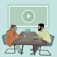 vector two men discuss in conference room flat design