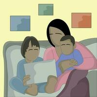 vector a mom telling bedtime stories to her kids flat design