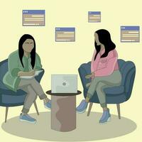 vector two girls talking each other flat design