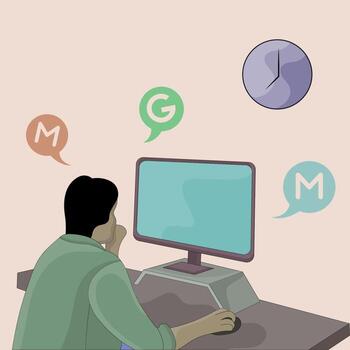 vector a man surfing internet using computer flat design