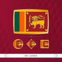 Set of Sri Lanka flags with gold frame for use at sporting events on a burgundy abstract background. vector