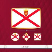 Set of Jersey flags with gold frame for use at sporting events on a burgundy abstract background. vector