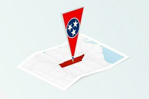 isométrica papel mapa de Tennesse con triangular bandera de Tennesse en isométrica estilo. mapa en topográfico antecedentes. vector