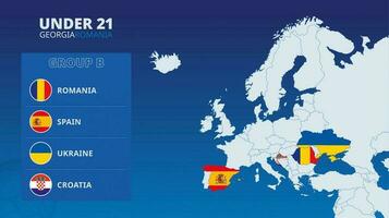 Map of Europe with marked maps of countries participating in group B of the European Under 21 football tournament 2023. vector