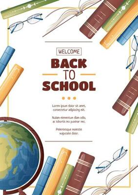 Flyer template with globe and books. School time, back to school, education. Flyer, poster, banner size a 4.