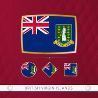 Set of British Virgin Islands flags with gold frame for use at sporting events on a burgundy abstract background. vector