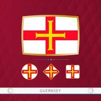 Set of Guernsey flags with gold frame for use at sporting events on a burgundy abstract background. vector