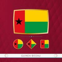 conjunto de guinea-bissau banderas con oro marco para utilizar a deportivo eventos en un borgoña resumen antecedentes. vector