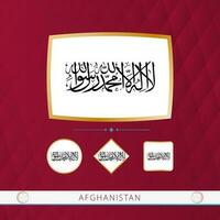 Set of Afghanistan flags with gold frame for use at sporting events on a burgundy abstract background. vector