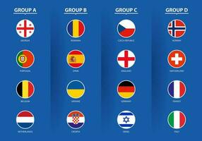 Circle Flag collection of U21 Football competition sorted by group. vector