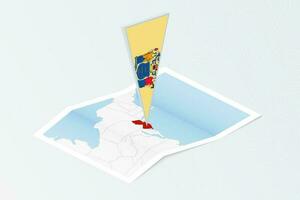 Isometric paper map of New Jersey with triangular flag of New Jersey in isometric style. Map on topographic background. vector