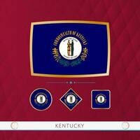 Set of Kentucky flags with gold frame for use at sporting events on a burgundy abstract background. vector