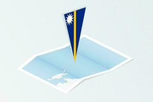 isométrica papel mapa de nauru con triangular bandera de nauru en isométrica estilo. mapa en topográfico antecedentes. vector