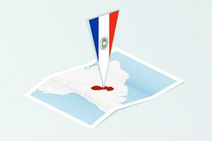 Isometric paper map of Paraguay with triangular flag of Paraguay in isometric style. Map on topographic background. vector